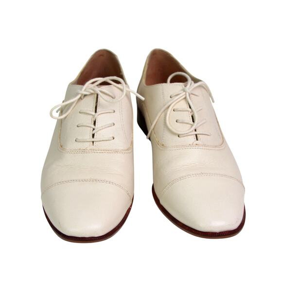 Madewell CREAM WHITE REAL LEATHER ROUND TOE LACE UP LOW HEEL OXFORD SHOES Sz 10 - Picture 3 of 10
